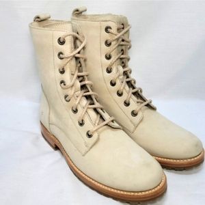 Frye Natalie Lace Nubuck Leather Combat Boot Bootie Ivory 6